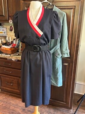 1960’s Cheekaberry Sz 4 Classic Black Secretary Dress with Red and White Trim